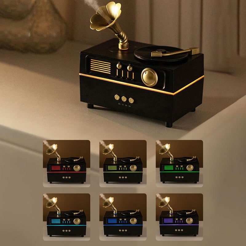 Retro Gramophone Humidifier - 160ML Large Capacity, 7 Color LED Night Light with Remote Control, Auto-Off, Ultra Quiet for Bedroom Office Desk  (Black with Bluetooth) - Image 4